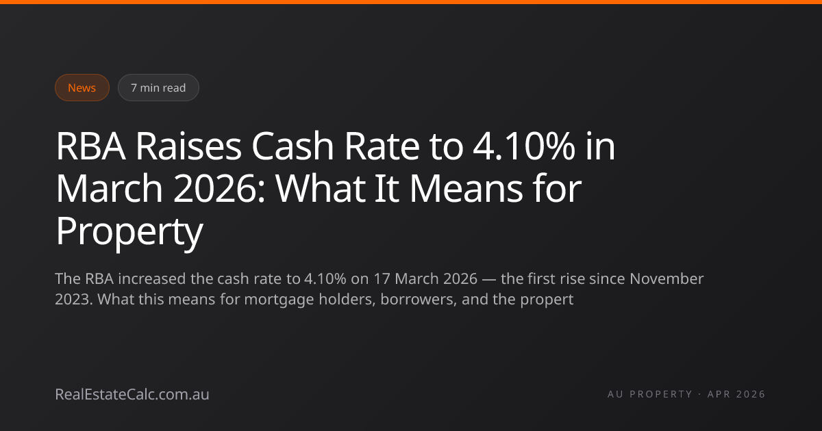RBA Raises Cash Rate to 4.10% March 2026: Property Impact